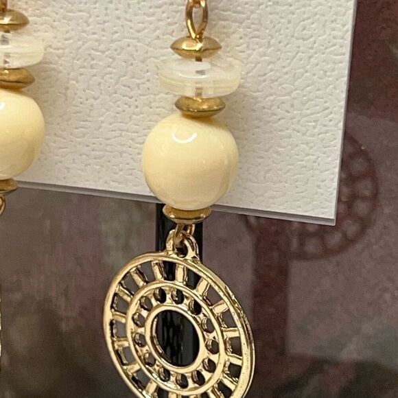 A & I Earrings Gold Tone & Ivory Dangle  Earrings - Picture 2 of 4